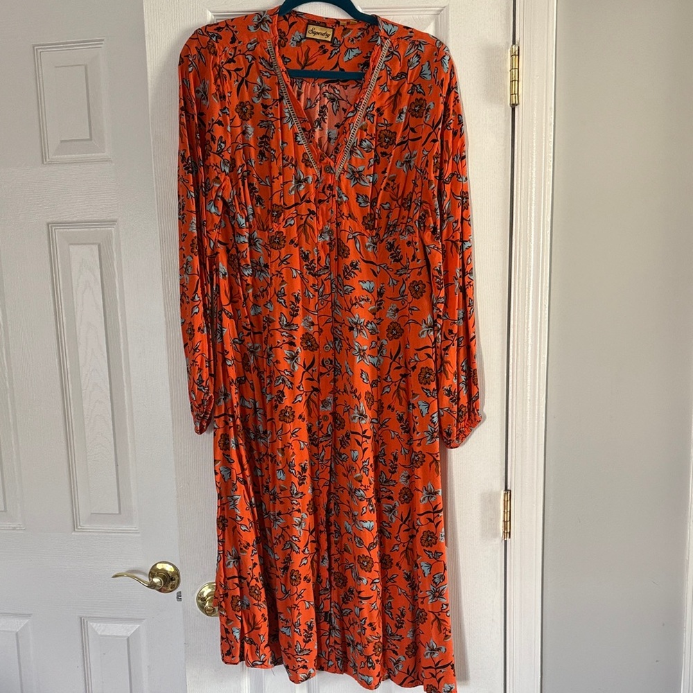 Superdry Orange Floral Long Sleeve Dress